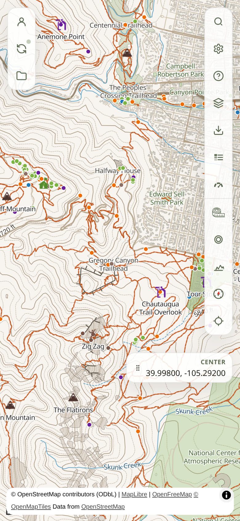 Wildlost on a phone-sized screen, showing Gregory Canyon, Chautauqua, and map chrome.